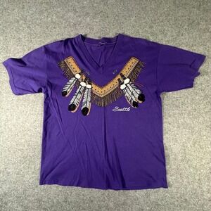 VTG Lifestyles Shirt Large Purple Mens 1992 Seattle Native American Style V-Neck
